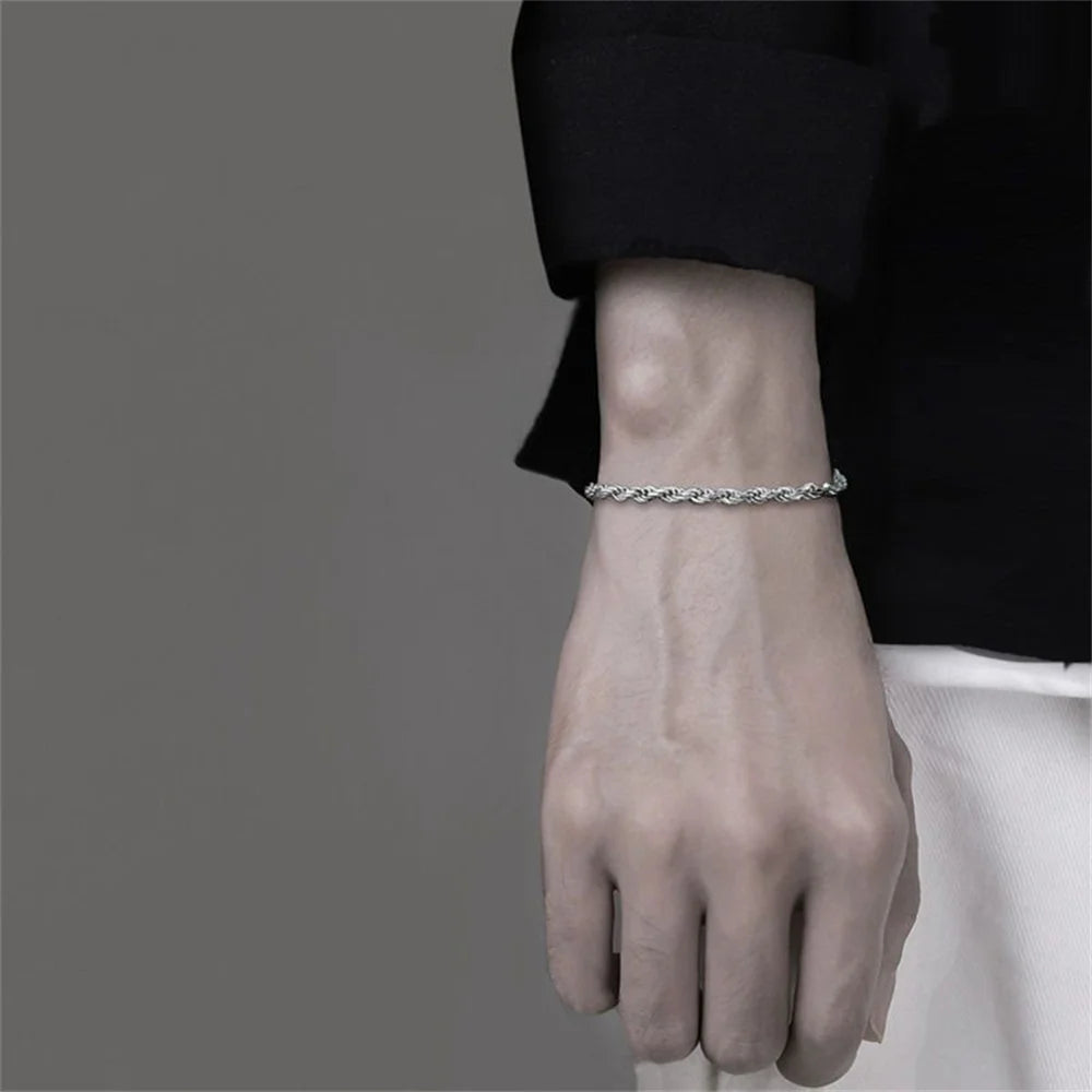 925 Sterling Silver Twisted Rope Bracelet - Ship Form The UK