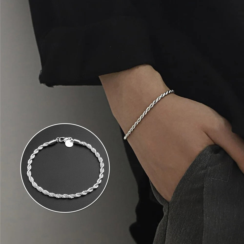 925 Sterling Silver Twisted Rope Bracelet - Ship Form The UK