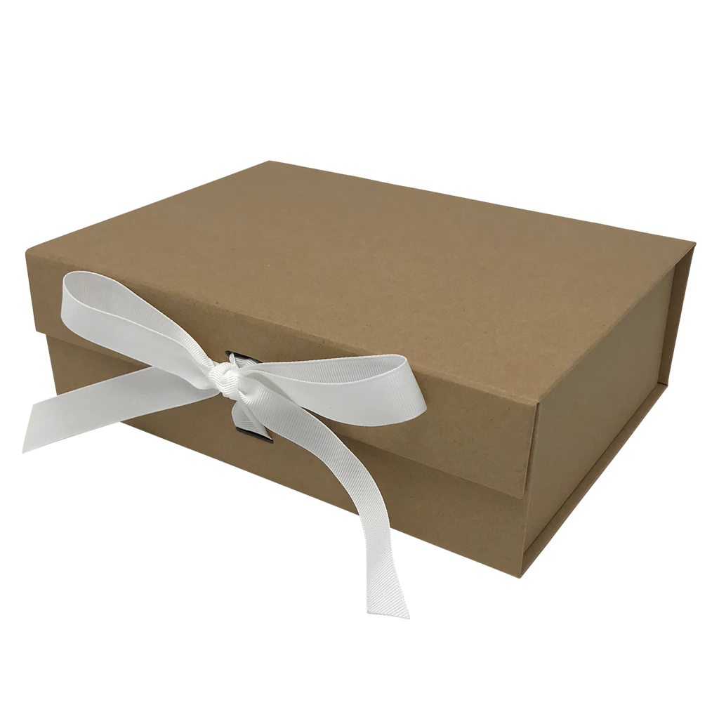 Wholesale A4 Size Natural Kraft Folding Magnetic Gift Box with Changeable Ribbon