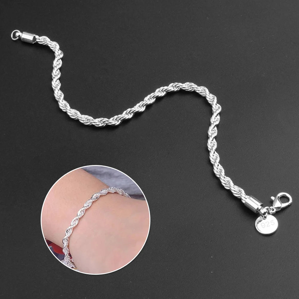 925 Sterling Silver Twisted Rope Bracelet - Ship Form The UK