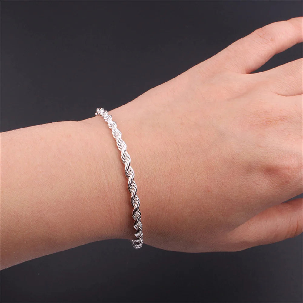 925 Sterling Silver Twisted Rope Bracelet - Ship Form The UK