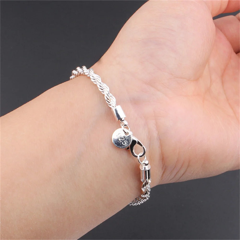 925 Sterling Silver Twisted Rope Bracelet - Ship Form The UK