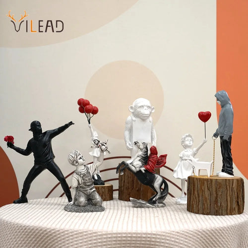 Flower Thrower Statue Pop Art Modern Balloon Girl Figurine Office Home Decoration