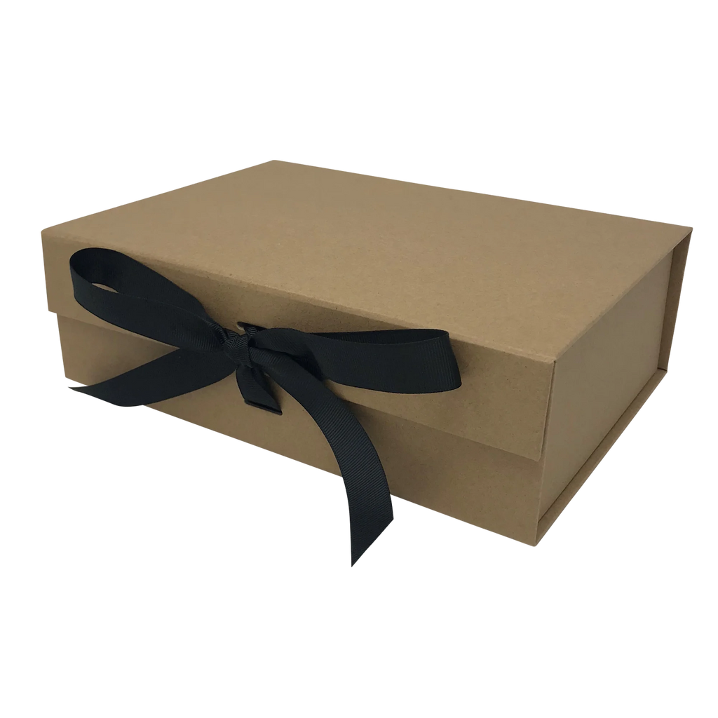Wholesale A4 Size Natural Kraft Folding Magnetic Gift Box with Changeable Ribbon