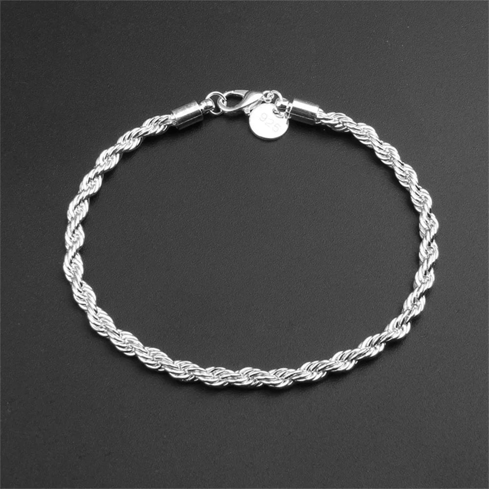 925 Sterling Silver Twisted Rope Bracelet - Ship Form The UK
