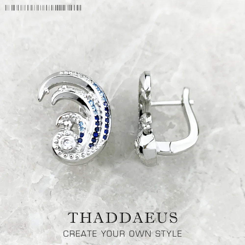Blue Stones Wave Ear Clip 925 Sterling Silver Maritime Fashion Gift