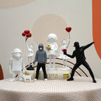 Flower Thrower Statue Pop Art Modern Balloon Girl Figurine Office Home Decoration
