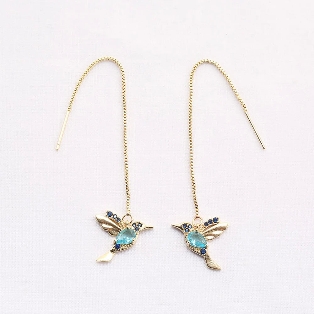 Korean Vintage Glossy Arc Bar Long Tassel Drop Earrings Gold Colour