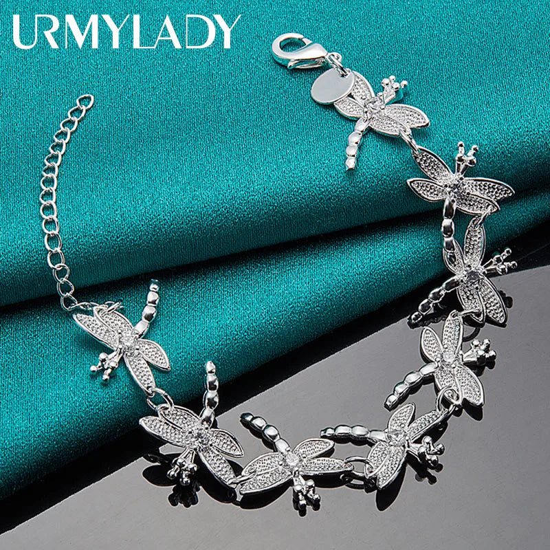 Dragonfly Chain Bracelet 925 Sterling Silver Women Wedding Party Jewellery