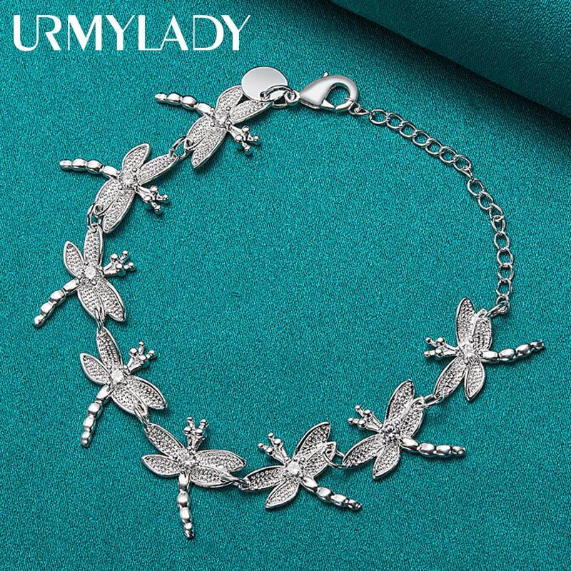 Dragonfly Chain Bracelet 925 Sterling Silver Women Wedding Party Jewellery