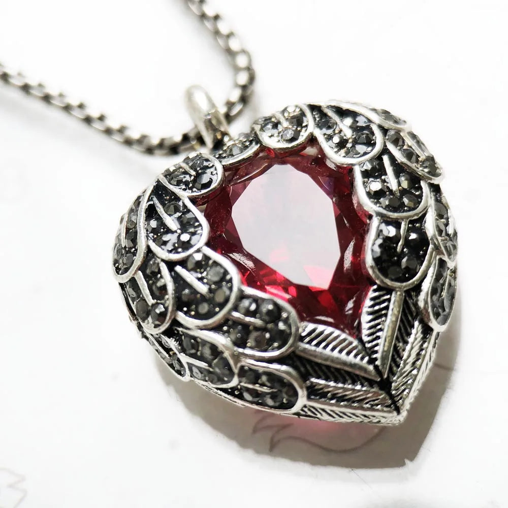 Red Winged Heart Pendant Necklace 925 Sterling Silver Fashion Jewellery Gift