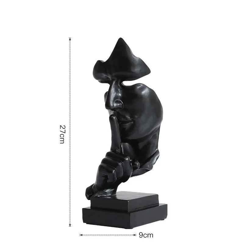 27cm Resin Silence is Golden Mask Statue Abstract Art Ornament Office Decoration