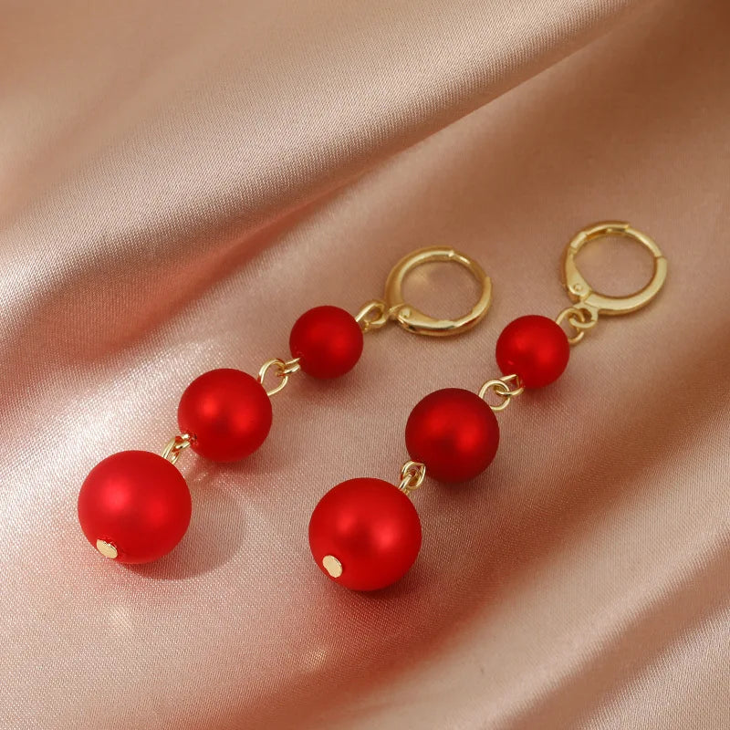 Korean Vintage Glossy Arc Bar Long Tassel Drop Earrings Gold Colour