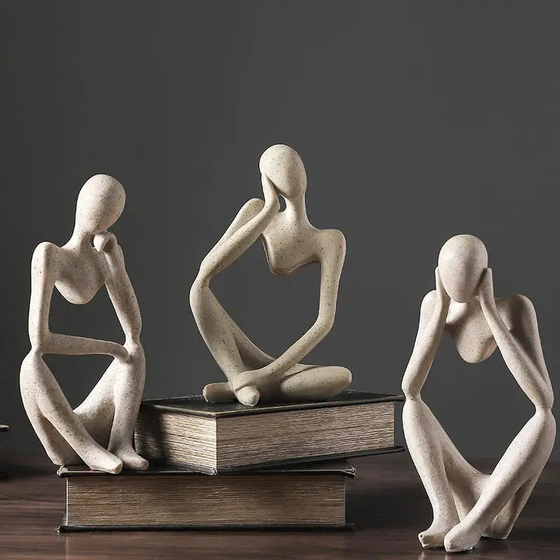 Nordic Abstract Sculpture Thinker Statue Resin Woman Figurine Office Home Decoration