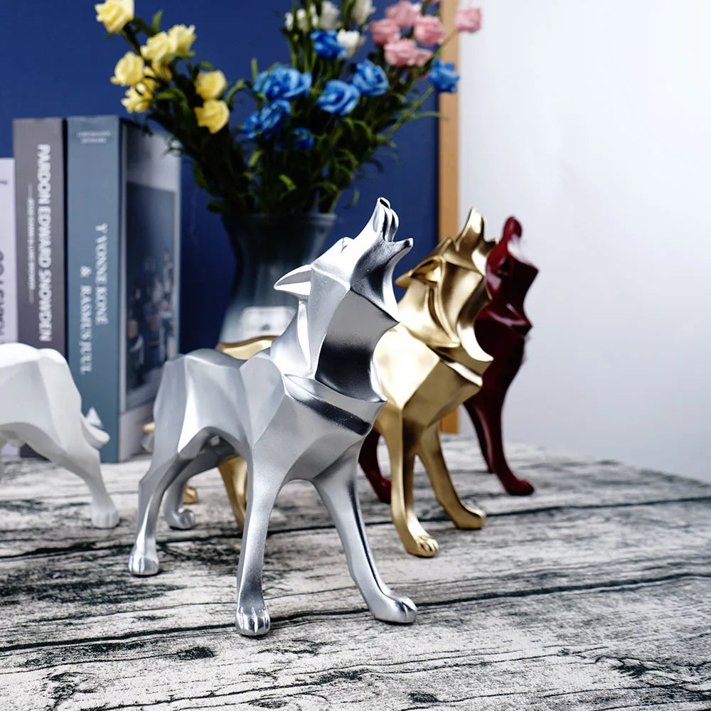 Resin Abstract Wolf Statue Geometric Animal Figurines Office Interior Decoration Nordic Home Decor