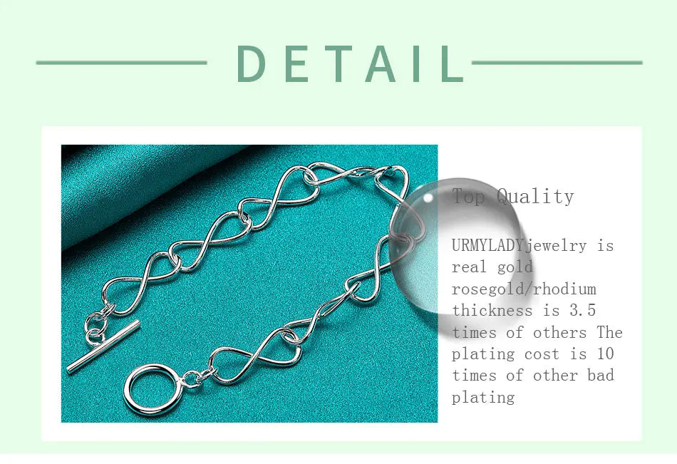 Twisted Circle Chain Bracelet 925 Sterling Silver Luxury Fashion Lovers Gift