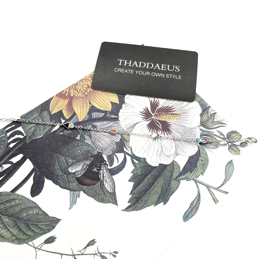 Colourful Stones Playful Link Chain Bracelet 925 Sterling Silver Bohemia