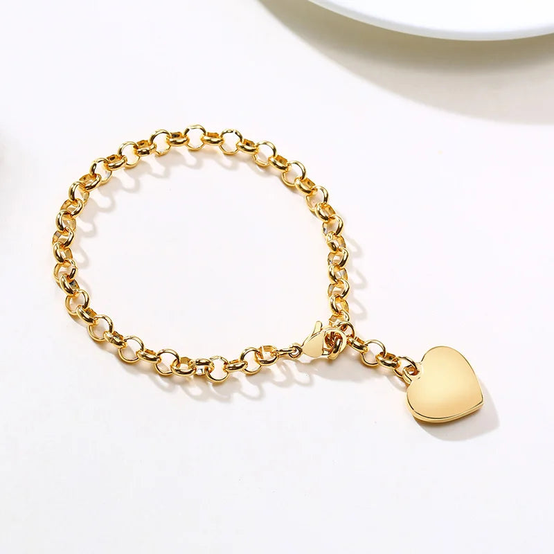 Heart Chain Bracelet Role Link for Women Stainless Steel Gold Color  Love Bangle Valentine Gifts Adjustable 15cm to 19cm