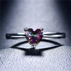 Mystic Fire White Blue Opal Stone Rainbow Zircon Heart Rings For Women Silver Color Birthstone Thin Ring Wedding Bands Jewelry