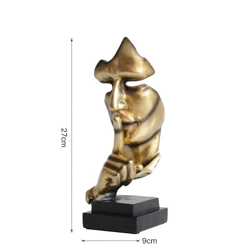 27cm Resin Silence is Golden Mask Statue Abstract Art Ornament Office Decoration