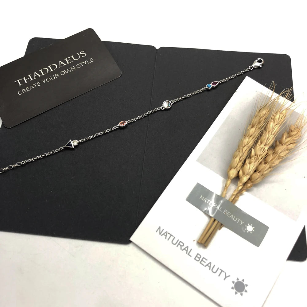 Colourful Stones Playful Link Chain Bracelet 925 Sterling Silver Bohemia