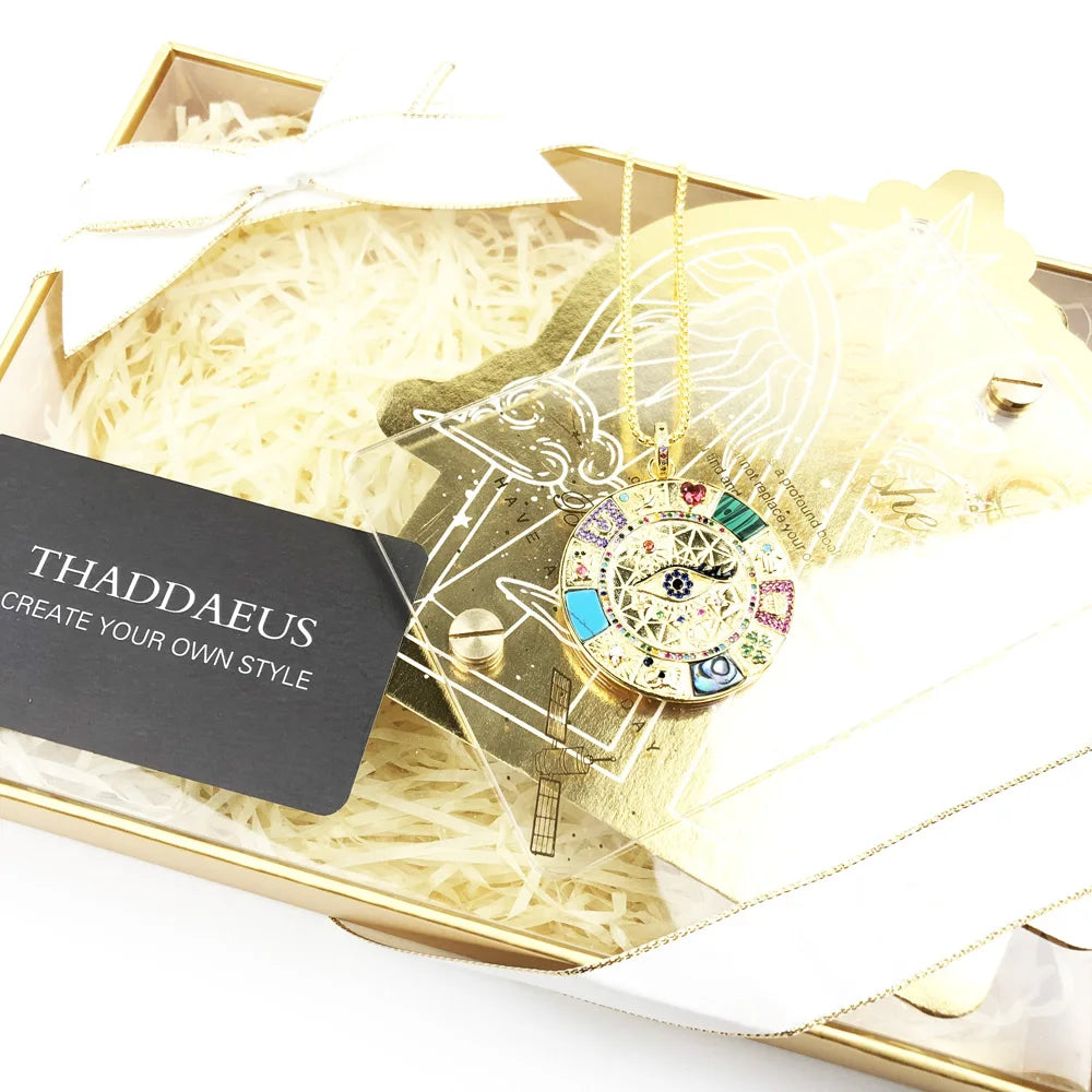 Magical Lucky Symbols Amulet Necklace 925 Sterling Silver Wheel of Fortune