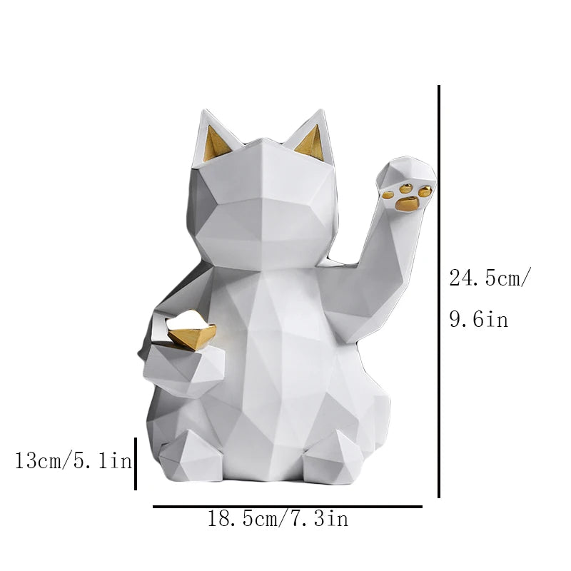25cm Resin Lucky Cat Statue Nordic Animal Figurine Office Living Room Ornaments