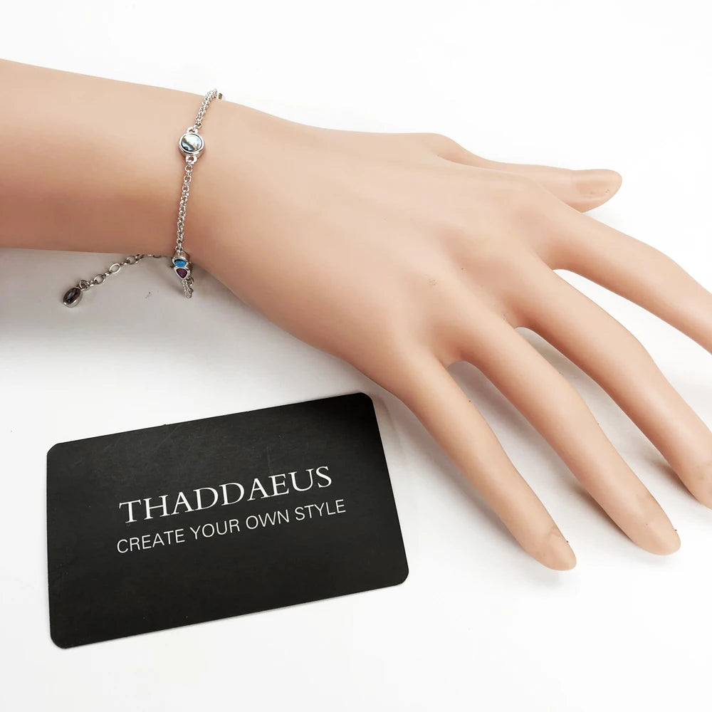 Colourful Stones Playful Link Chain Bracelet 925 Sterling Silver Bohemia