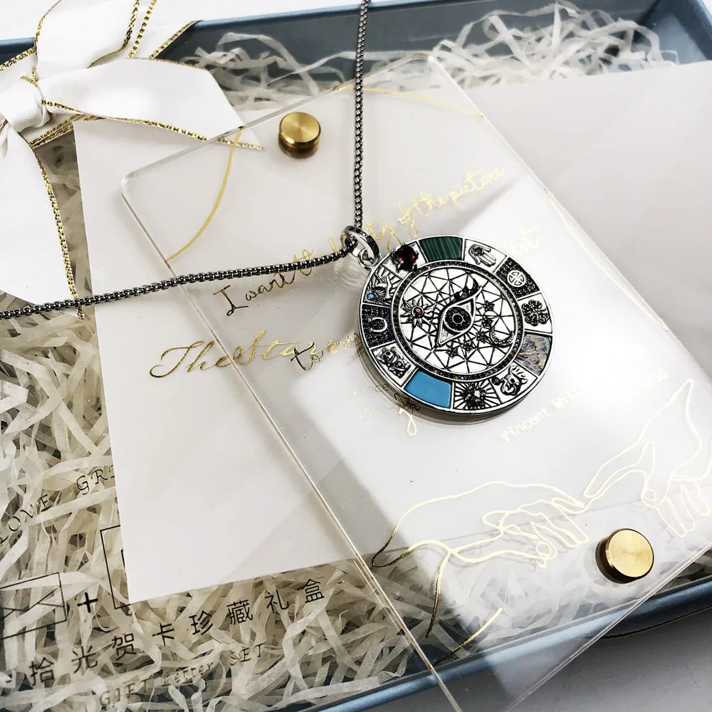 Magical Lucky Symbols Amulet Necklace Turquoise 925 Sterling Silver Gift
