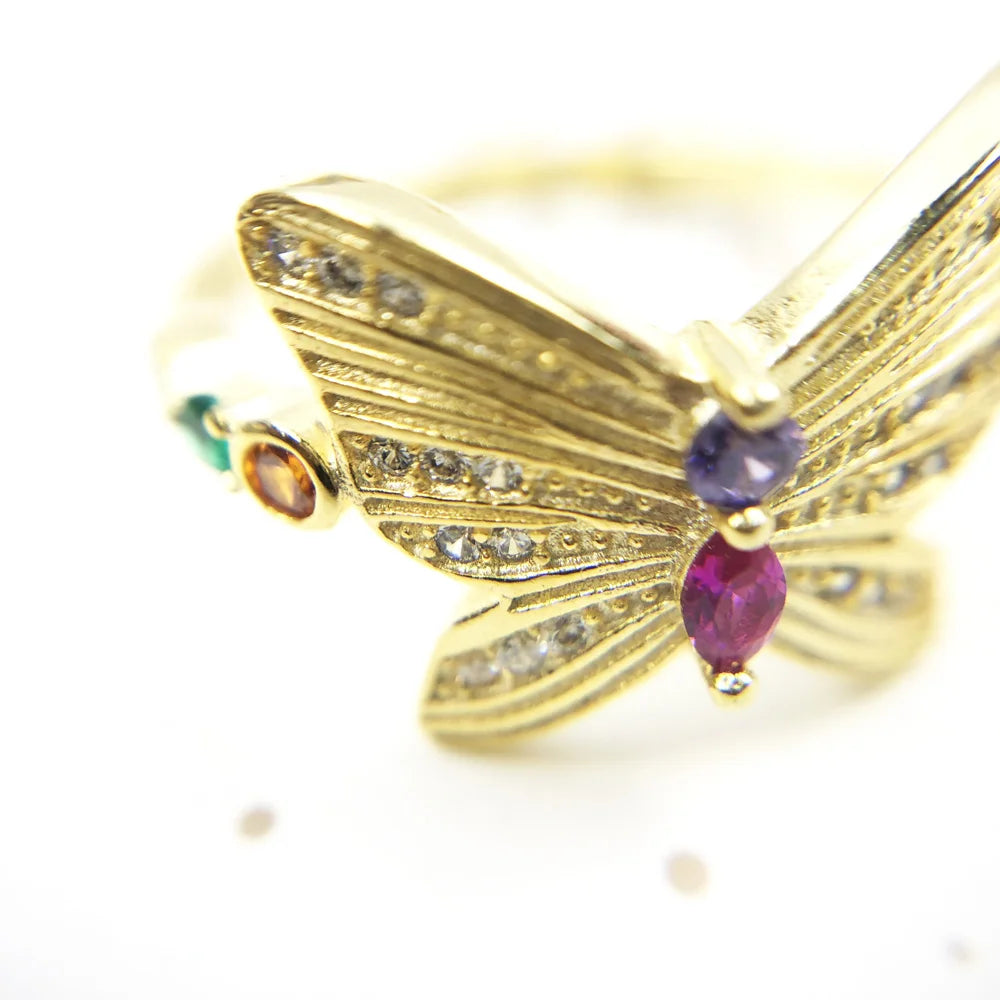 Delicate Butterfly Gold Ring 925 Sterling Silver Lucky Jewellery Women Gift