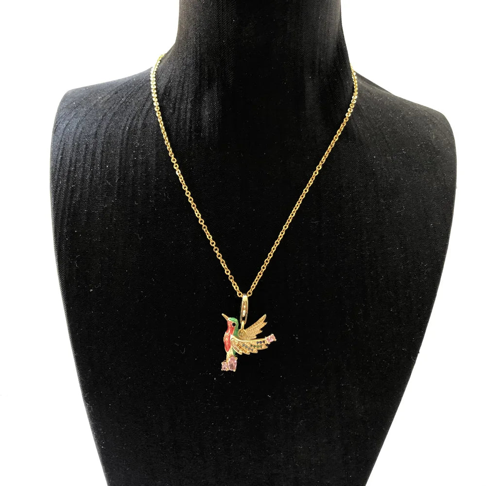 Colourful Hummingbird Necklace 925 Sterling Silver Bohemia Jewellery Gift