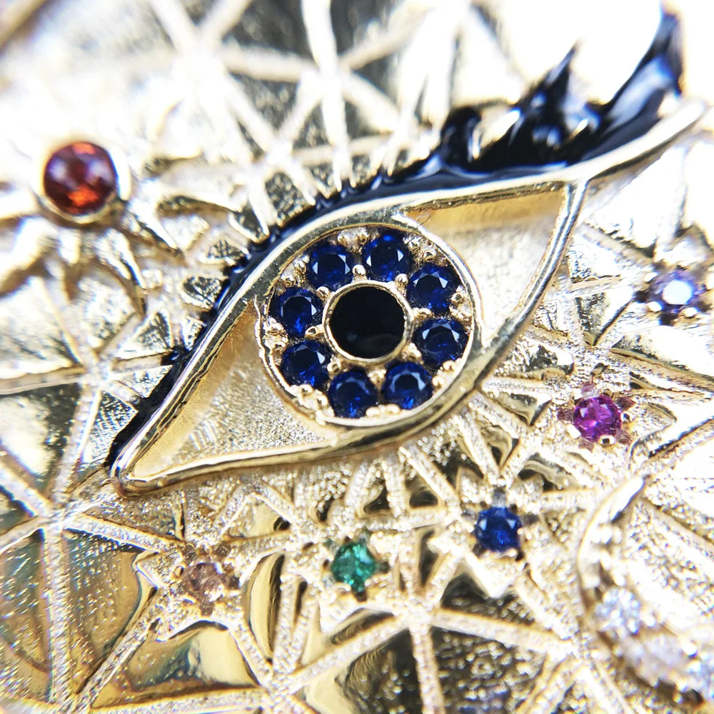 Magical Lucky Symbols Amulet Necklace 925 Sterling Silver Wheel of Fortune