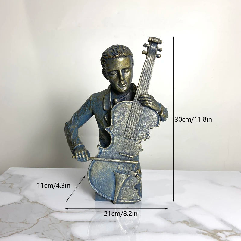 Retro Sculpture Sax Violin Cello Statue Figurines Vintage Home Living Room Bookshelf