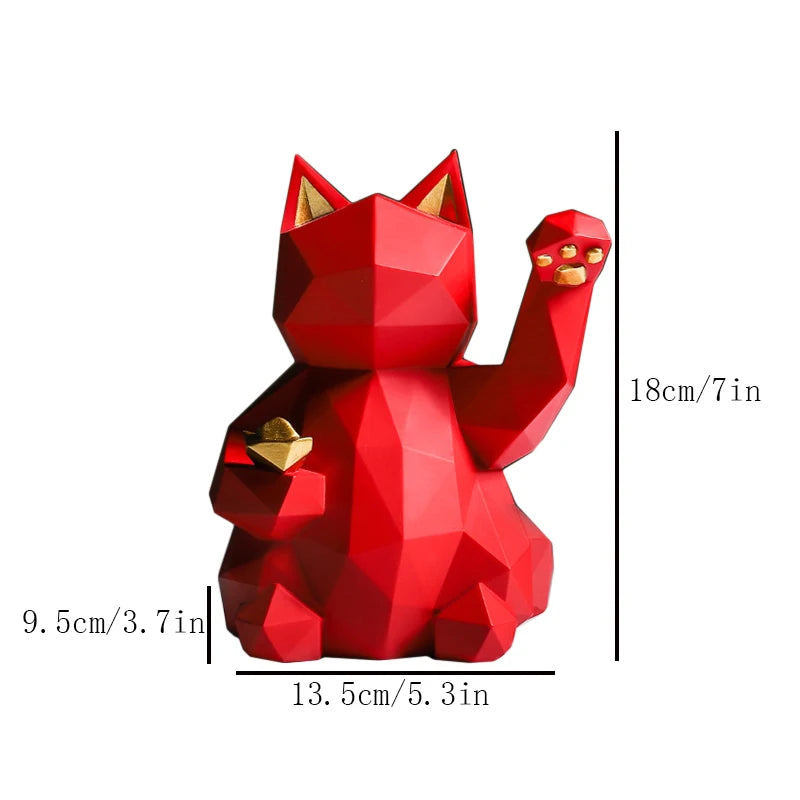 25cm Resin Lucky Cat Statue Nordic Animal Figurine Office Living Room Ornaments