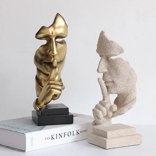 27cm Resin Silence is Golden Mask Statue Abstract Art Ornament Office Decoration