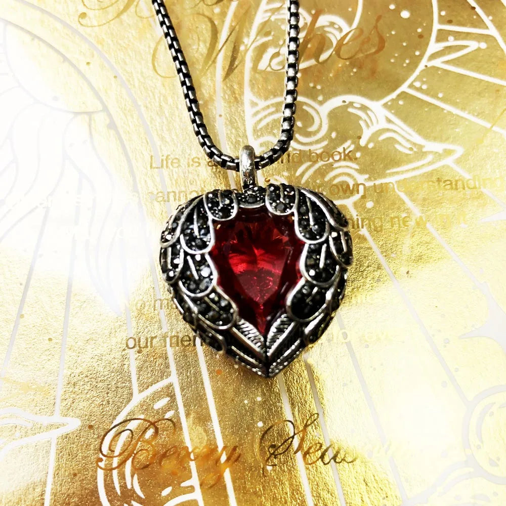 Red Winged Heart Pendant Necklace 925 Sterling Silver Fashion Jewellery Gift
