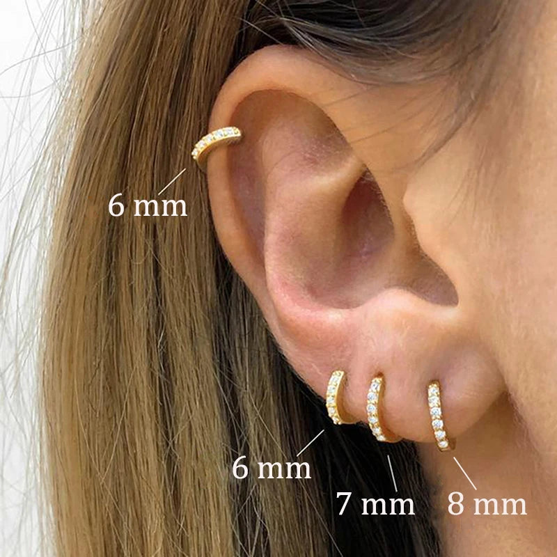 2PCS Stainless Steel Minimal Hoop Earrings Zirconia Small Huggie Thin