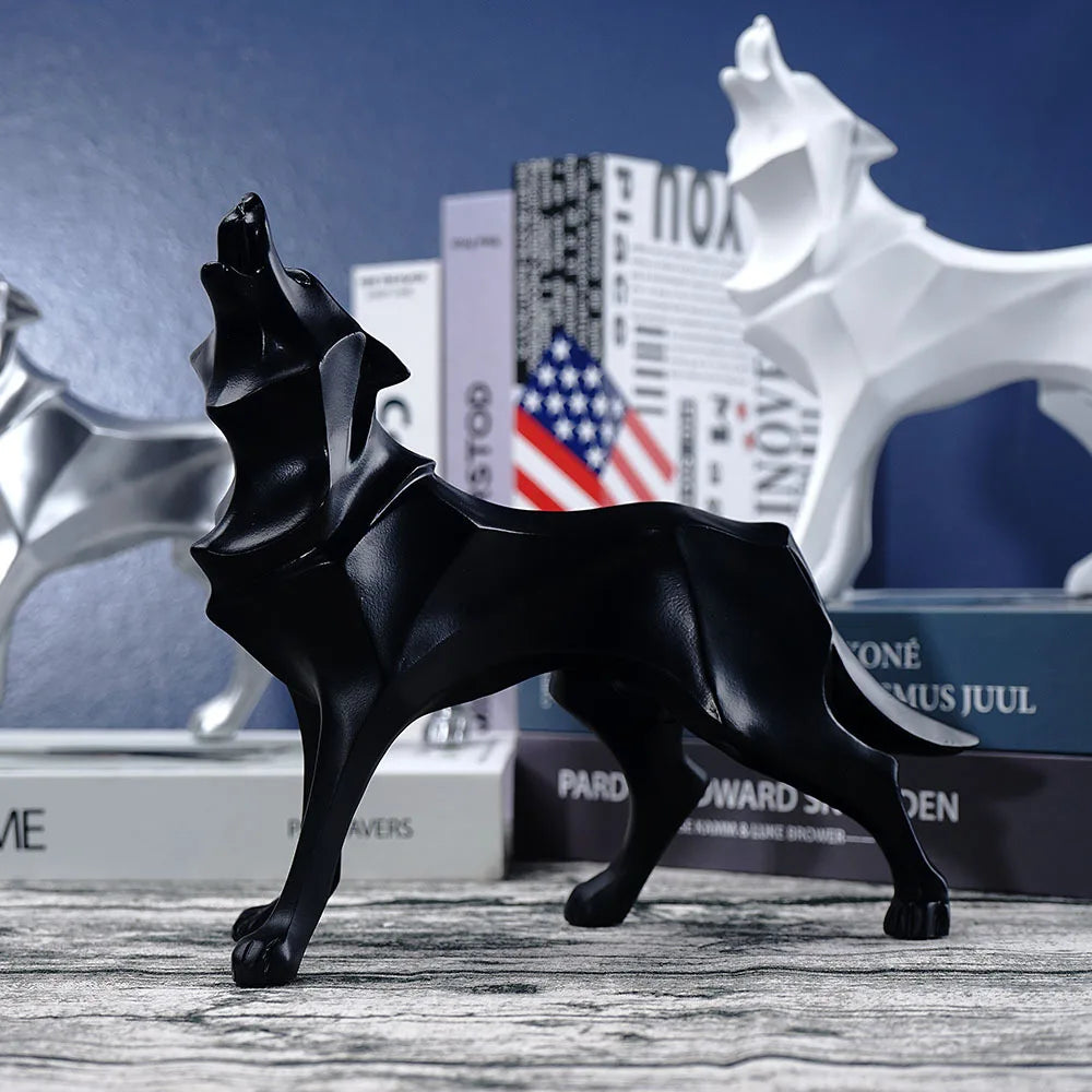 Resin Abstract Wolf Statue Geometric Animal Figurines Office Interior Decoration Nordic Home Decor