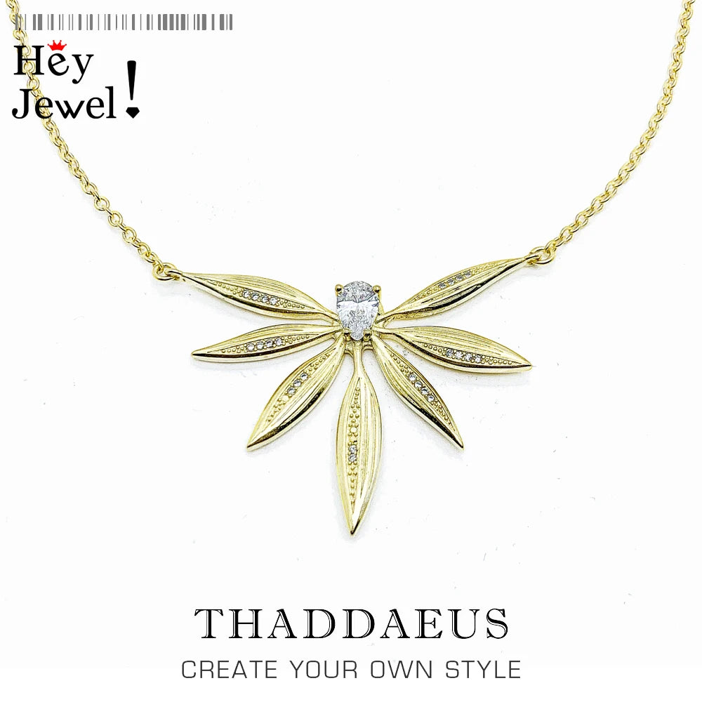 Large Leaves Necklace 925 Sterling Silver Spring Fine Jewellery Women's Gift