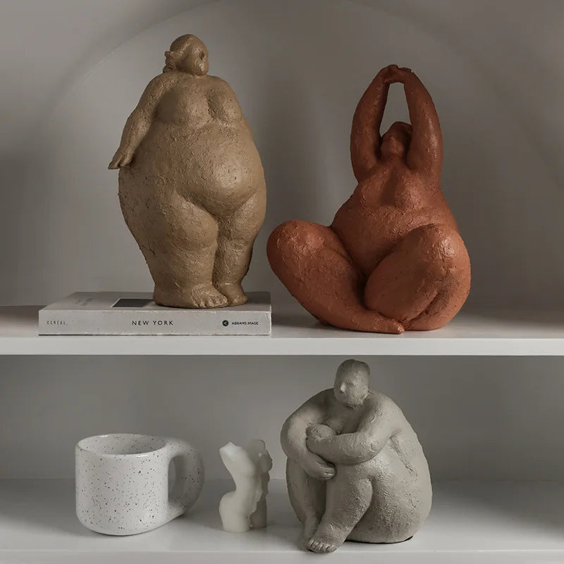 Abstract Fat Lady Statues Dreaming Yoga Women Figure Home Interior Decor Shelf