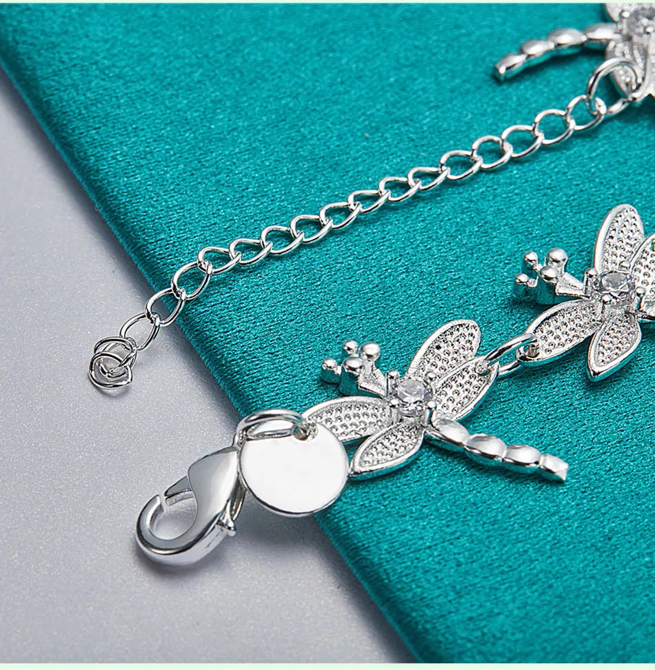 Dragonfly Chain Bracelet 925 Sterling Silver Women Wedding Party Jewellery
