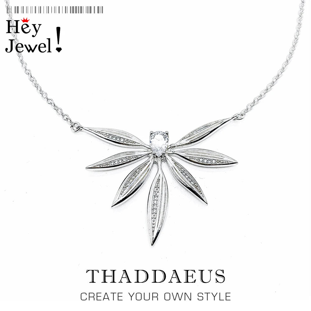 Large Leaves Necklace 925 Sterling Silver Spring Fine Jewellery Women's Gift