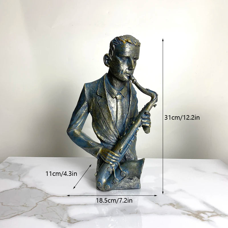 Retro Sculpture Sax Violin Cello Statue Figurines Vintage Home Living Room Bookshelf