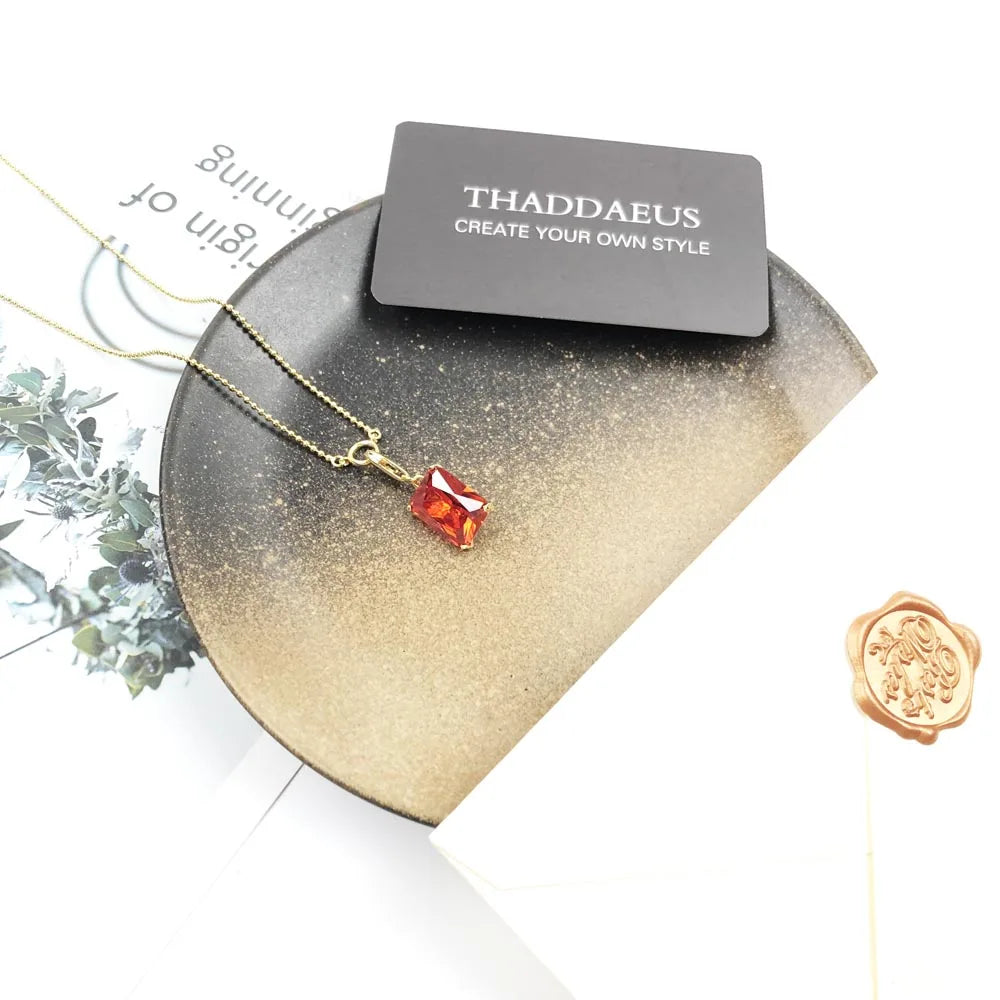 Square Stone Charm Necklace 925 Sterling Silver Timeless Fine Jewellery Gift