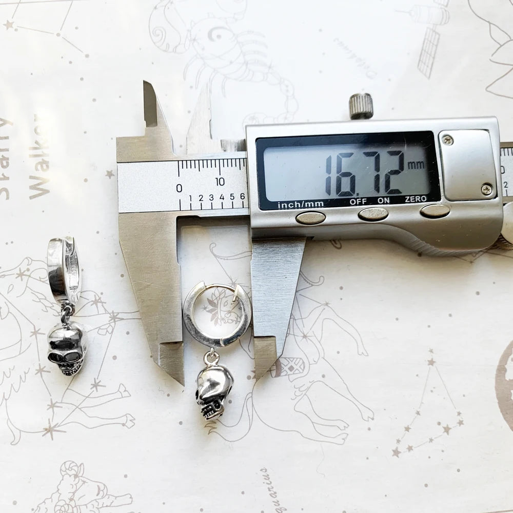 Skull Hinged Hoop Earrings 925 Sterling Silver Trendy Women Men Gift