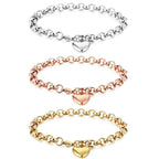 Heart Chain Bracelet Role Link for Women Stainless Steel Gold Color  Love Bangle Valentine Gifts Adjustable 15cm to 19cm