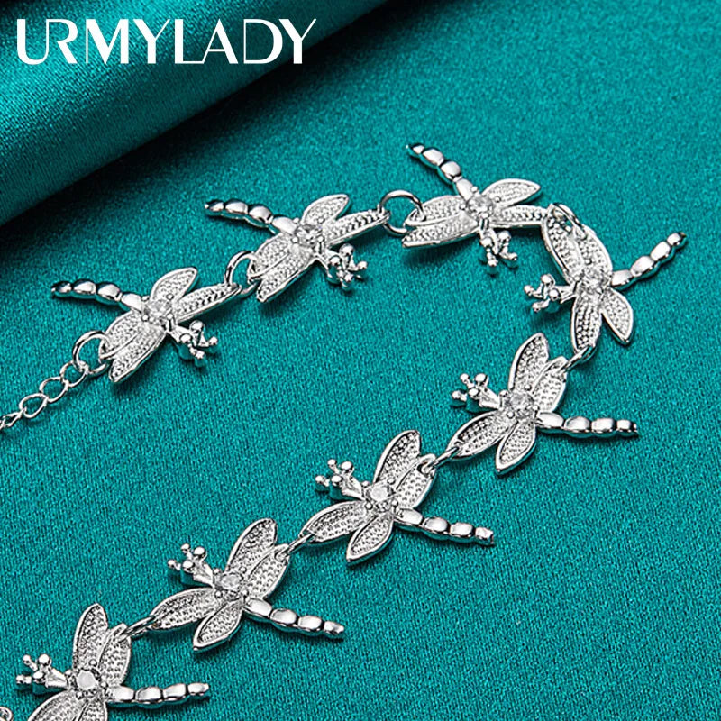 Dragonfly Chain Bracelet 925 Sterling Silver Women Wedding Party Jewellery