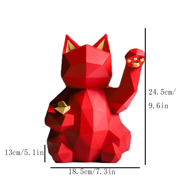 25cm Resin Lucky Cat Statue Nordic Animal Figurine Office Living Room Ornaments