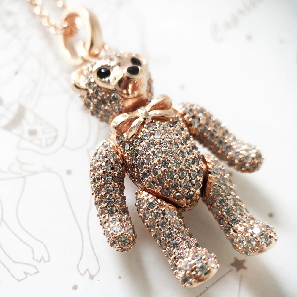 Rose Gold Teddy Bear Necklace 925 Sterling Silver Cute Fine Jewellery Gift