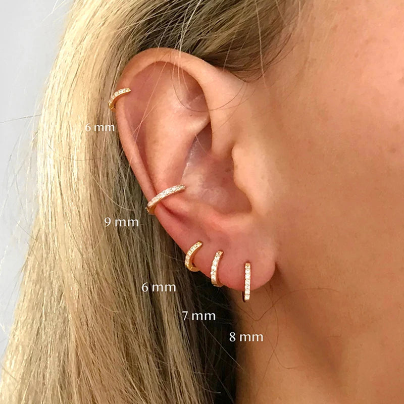 2PCS Stainless Steel Minimal Hoop Earrings Zirconia Small Huggie Thin